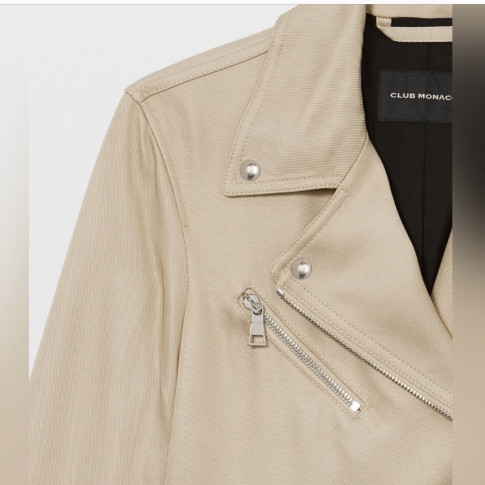 Club Monaco Relaxed Asymmetrical Moto Biker Jacket Cream Beige S - Picture 5 of 14